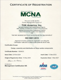 ISO 9001 Certificate THK America, Inc.