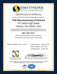 ISO 14001 Certificate THK Manufacturing of America, Inc.